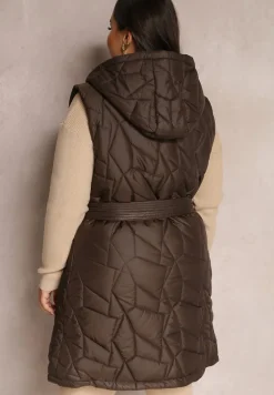 Brązowa Kamizelka Pikowana z Paskiem Maasho