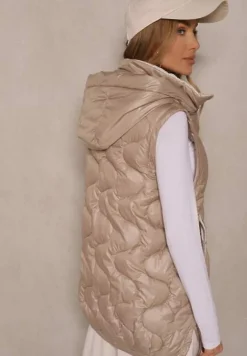 Brązowa Kamizelka z Odpinanym Kapturem Ozdobnie Pikowana Silzeki