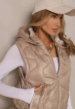 Brązowa Kamizelka z Odpinanym Kapturem Ozdobnie Pikowana Silzeki