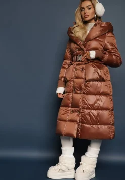 Brązowa Kurtka Pikowana Długa Dudlat