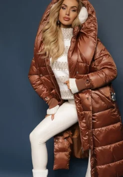 Brązowa Kurtka Pikowana Długa Dudlat