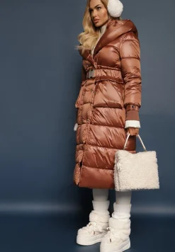 Brązowa Kurtka Pikowana Długa Dudlat