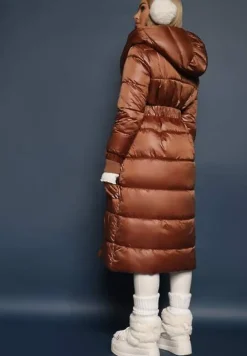 Brązowa Kurtka Pikowana Długa Dudlat