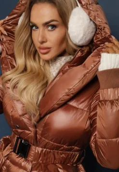 Brązowa Kurtka Pikowana Długa Dudlat