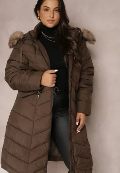 Brązowa Kurtka Pikowana z Futerkiem Lawanna