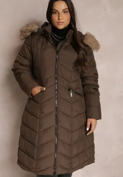 Brązowa Kurtka Pikowana z Futerkiem Lawanna