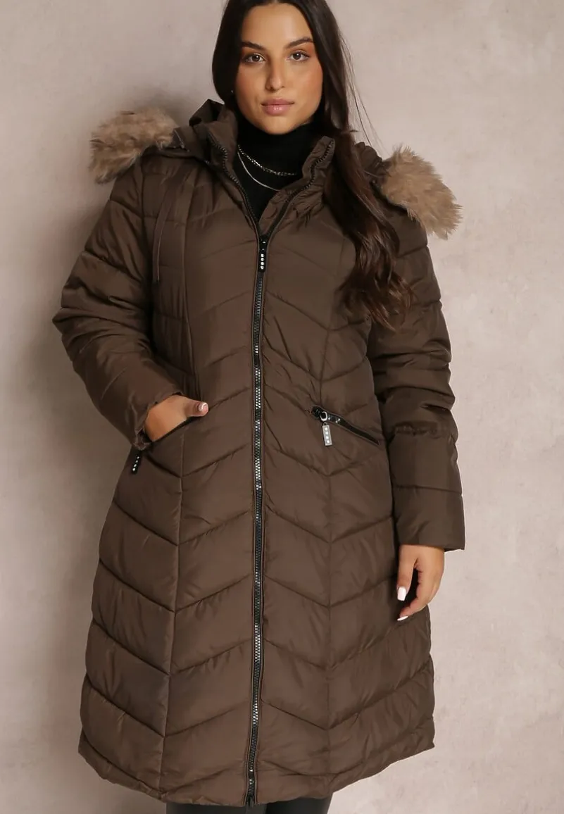 Brązowa Kurtka Pikowana z Futerkiem Lawanna