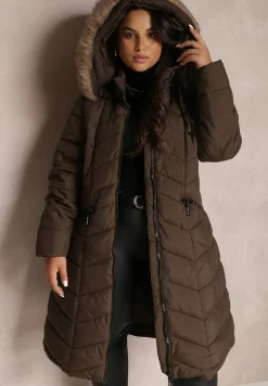 Brązowa Kurtka Pikowana z Futerkiem Lawanna