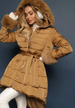 Brązowa Kurtka Pikowana z Futerkiem Pasilinai