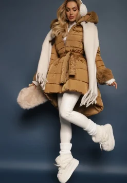 Brązowa Kurtka Pikowana z Futerkiem Pasilinai