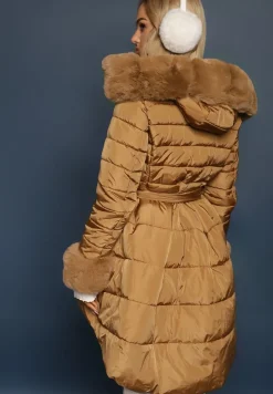 Brązowa Kurtka Pikowana z Futerkiem Pasilinai