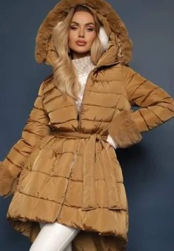 Brązowa Kurtka Pikowana z Futerkiem Pasilinai