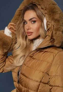 Brązowa Kurtka Pikowana z Futerkiem Pasilinai