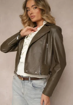 Brązowa Kurtka Ramoneska Ozdobiona Napami Iladiel