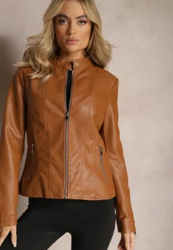 Brązowa Kurtka Ramoneska z Ekoskóry Klaia