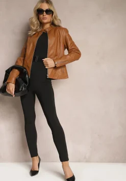 Brązowa Kurtka Ramoneska z Ekoskóry Klaia