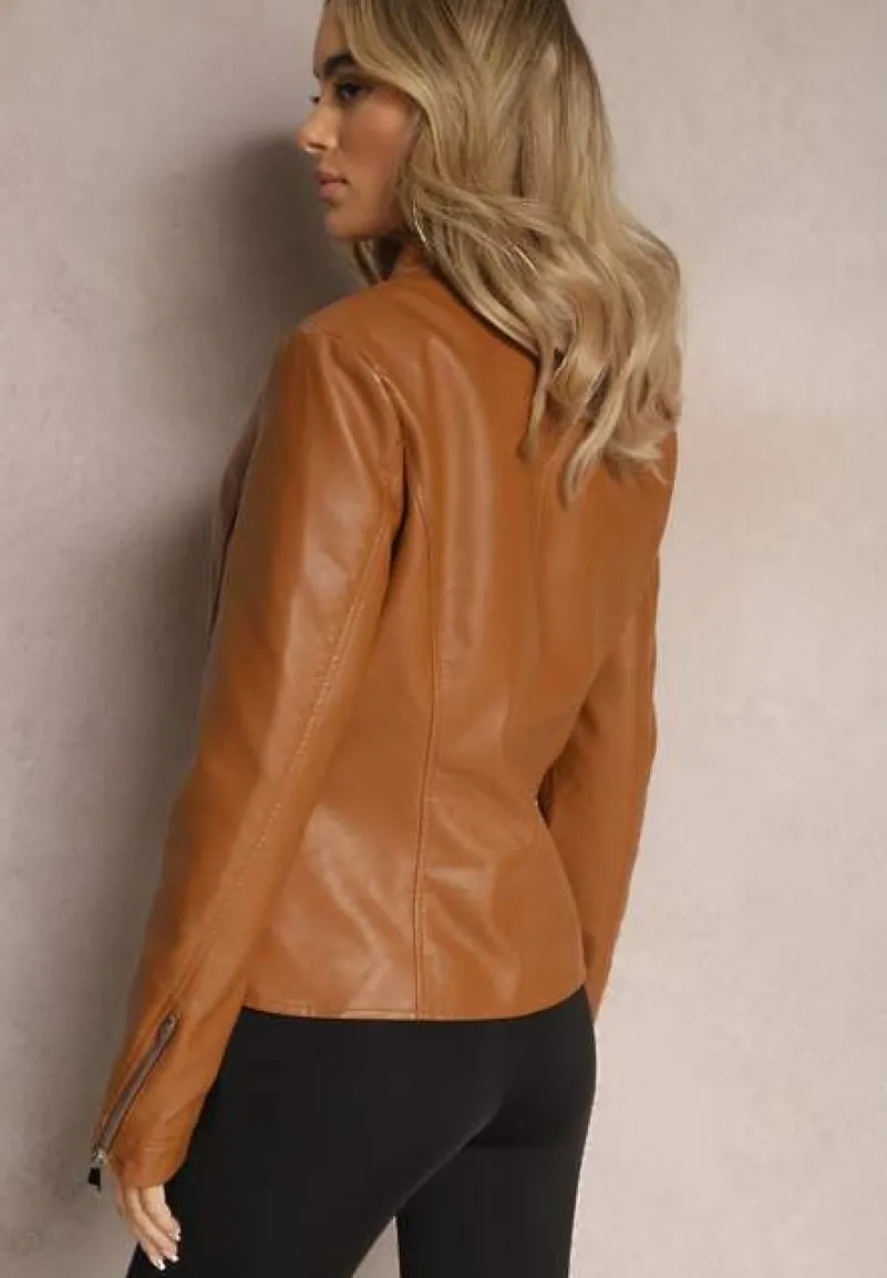 Brązowa Kurtka Ramoneska z Ekoskóry Klaia