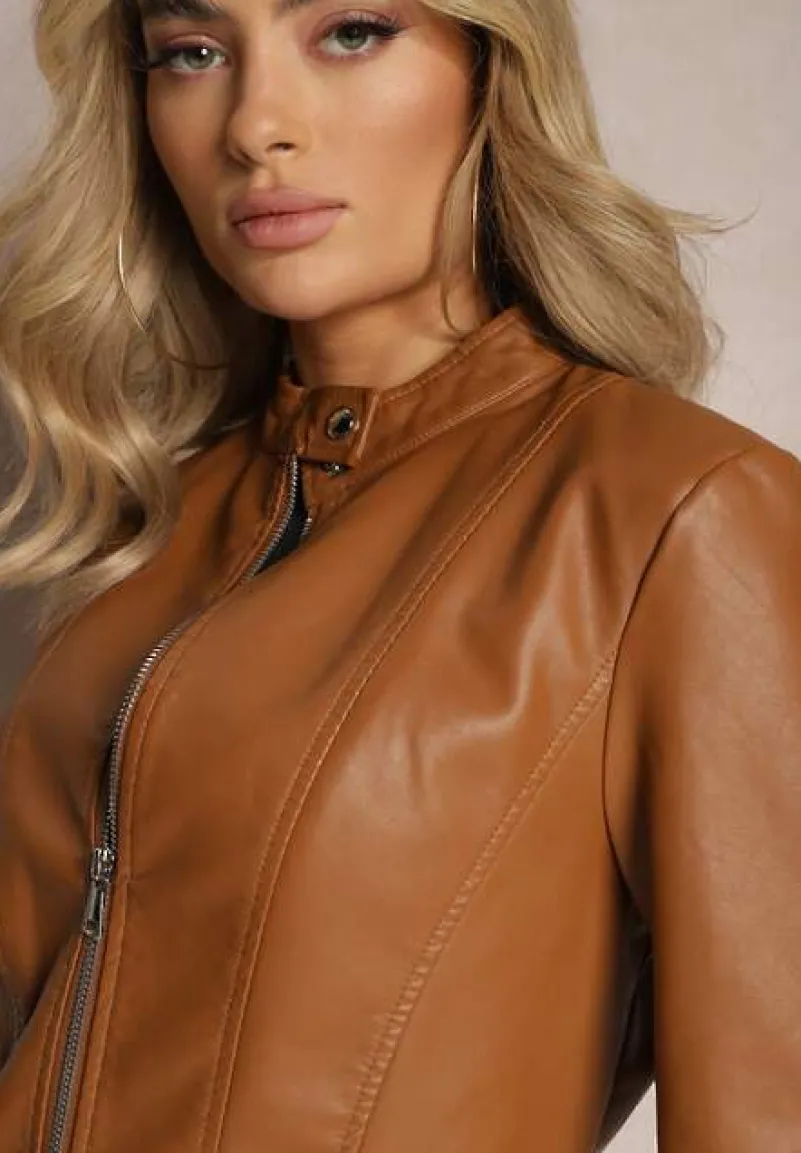 Brązowa Kurtka Ramoneska z Ekoskóry Klaia