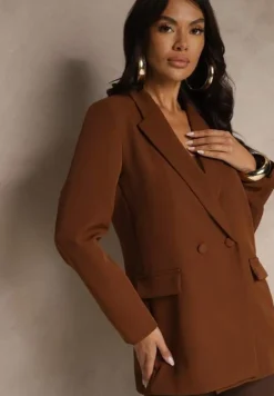 Brązowa Marynarka Dwurzędowa Tanou