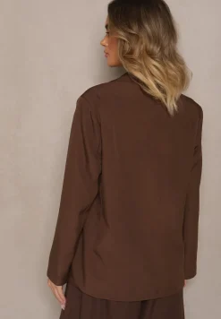 Brązowa Marynarka Dwurzędowa z Usztywnionymi Ramionami Emivori