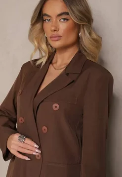 Brązowa Marynarka Dwurzędowa z Usztywnionymi Ramionami Emivori