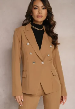 Brązowa Marynarka na Guziki z Poduszkami w Ramionach Ilysane