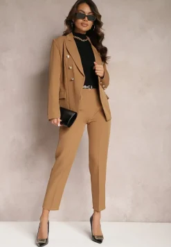 Brązowa Marynarka na Guziki z Poduszkami w Ramionach Ilysane