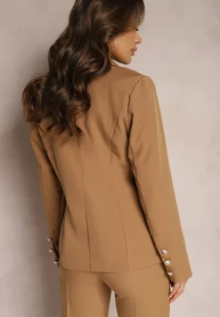 Brązowa Marynarka na Guziki z Poduszkami w Ramionach Ilysane
