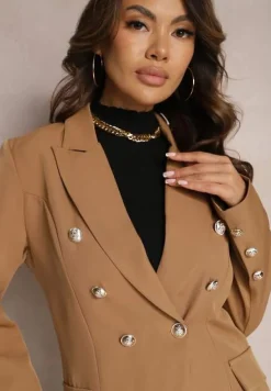 Brązowa Marynarka na Guziki z Poduszkami w Ramionach Ilysane