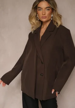 Brązowa Marynarka o Pudełkowym Kroju Usztywnionymi Ramionami Sonarieta