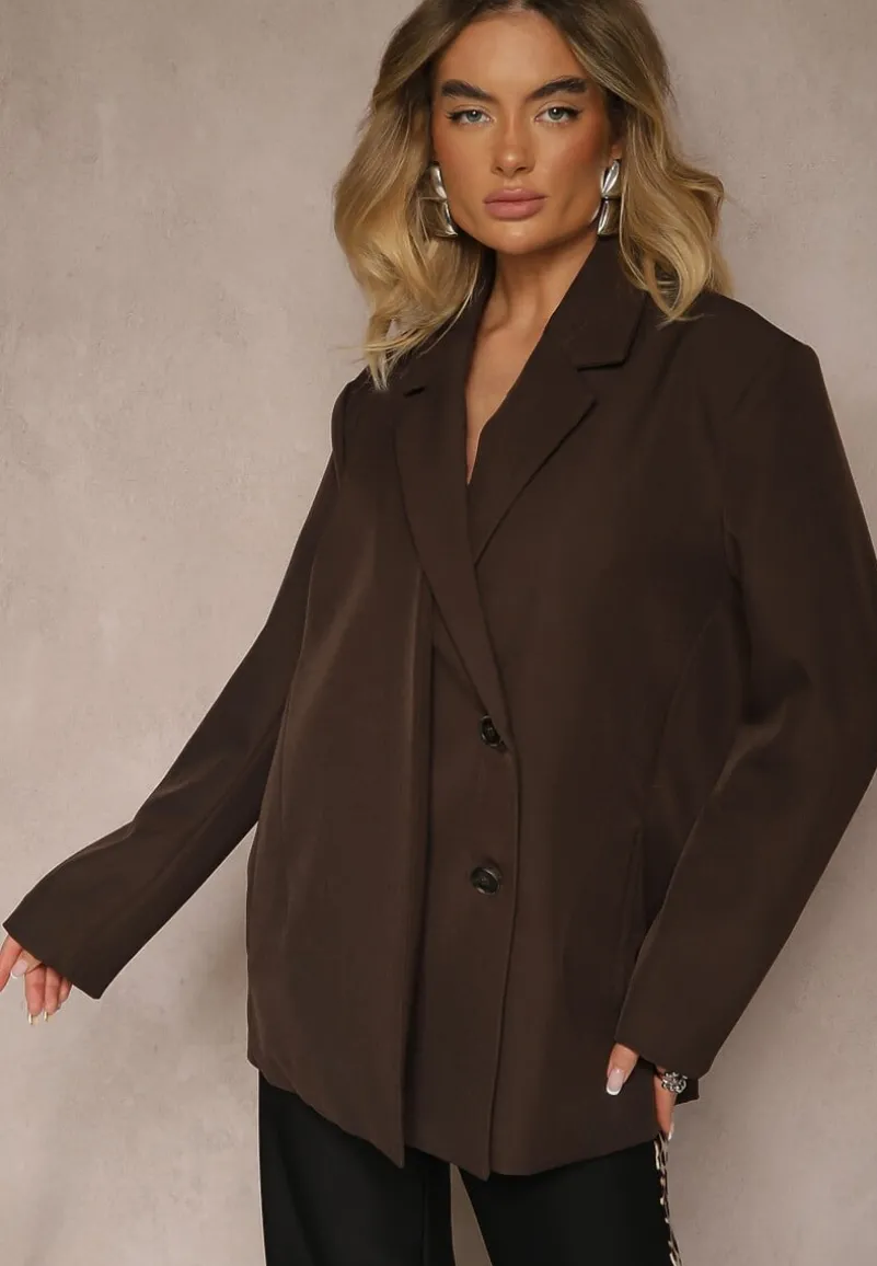 Brązowa Marynarka o Pudełkowym Kroju Usztywnionymi Ramionami Sonarieta