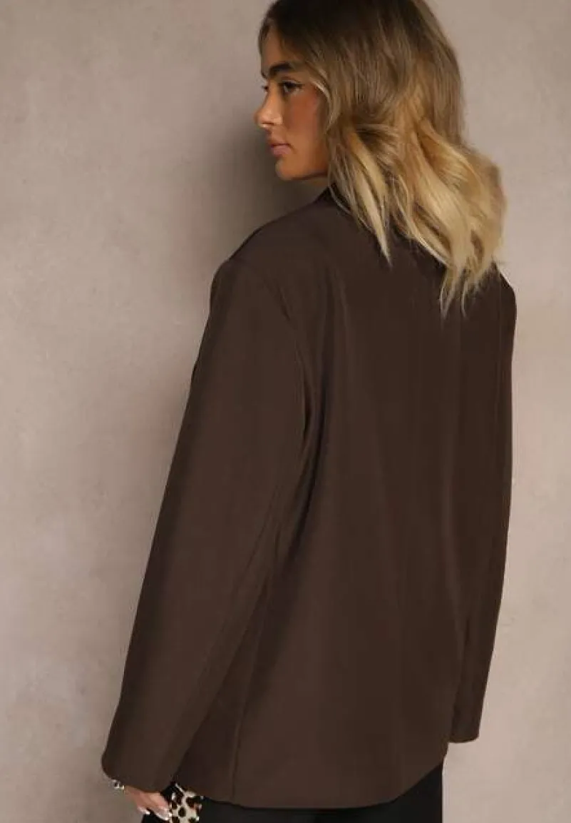 Brązowa Marynarka o Pudełkowym Kroju Usztywnionymi Ramionami Sonarieta