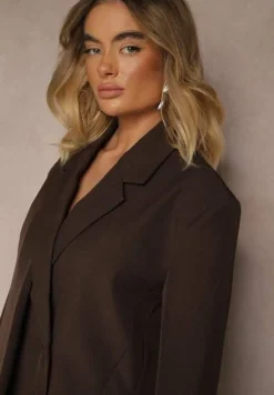 Brązowa Marynarka o Pudełkowym Kroju Usztywnionymi Ramionami Sonarieta