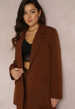 Brązowa Marynarka Oversize Niezapinana Charme