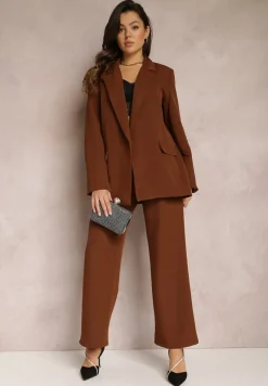 Brązowa Marynarka Oversize Niezapinana Charme