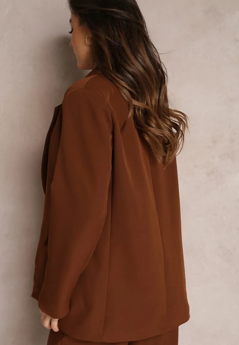 Brązowa Marynarka Oversize Niezapinana Charme