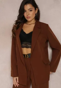 Brązowa Marynarka Oversize Niezapinana Charme