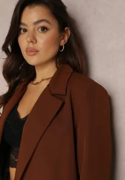 Brązowa Marynarka Oversize Niezapinana Charme