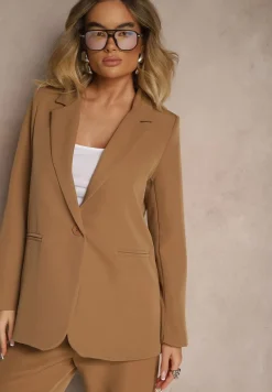 Brązowa Marynarka z Imitacją Kieszeni i Usztywnioną Linią Ramion Vivissea