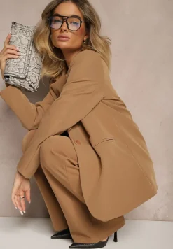 Brązowa Marynarka z Imitacją Kieszeni i Usztywnioną Linią Ramion Vivissea