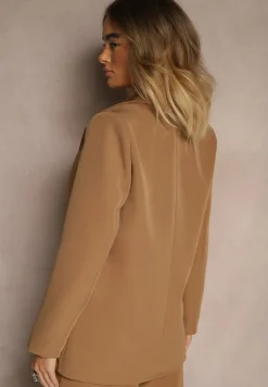 Brązowa Marynarka z Imitacją Kieszeni i Usztywnioną Linią Ramion Vivissea