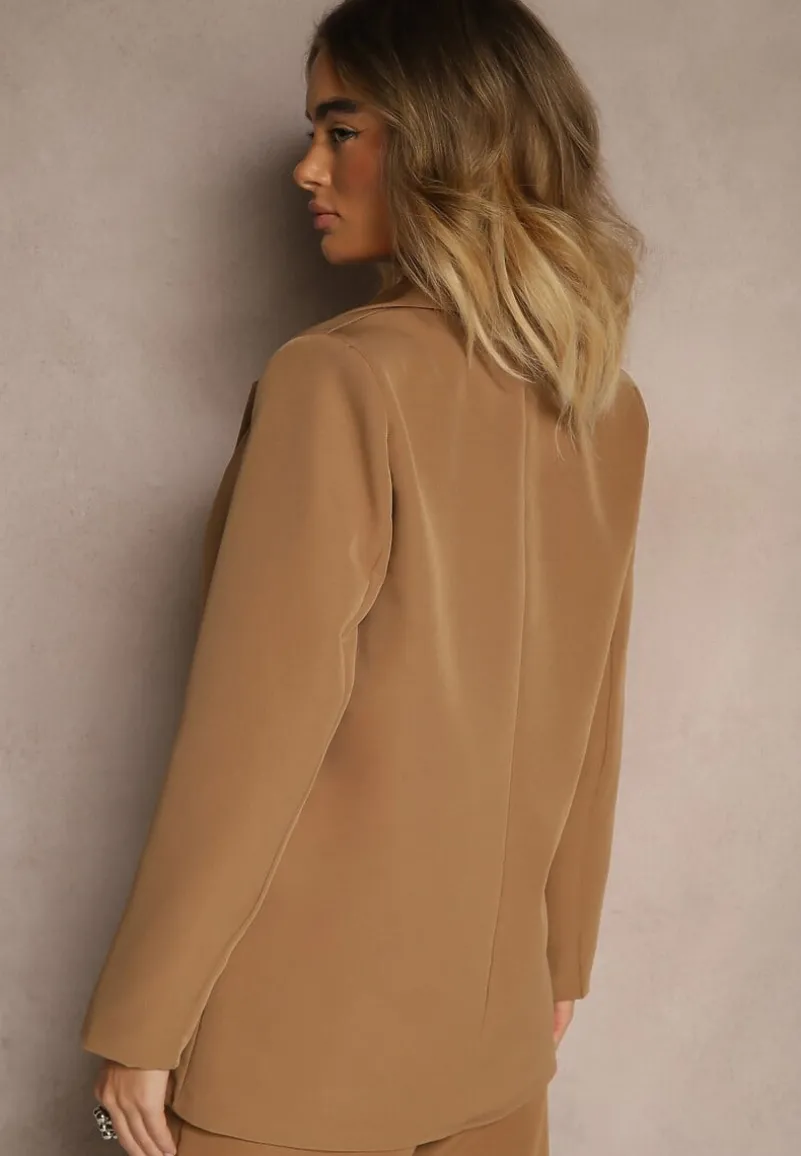 Brązowa Marynarka z Imitacją Kieszeni i Usztywnioną Linią Ramion Vivissea