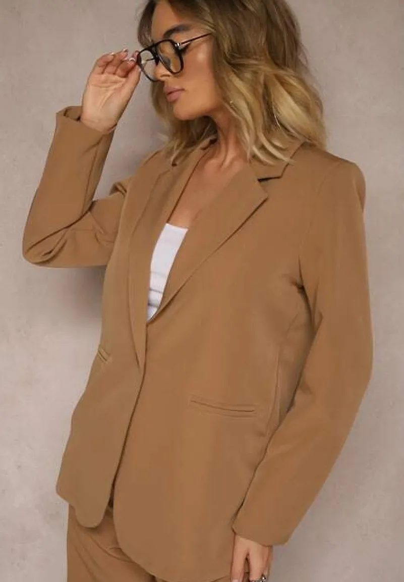 Brązowa Marynarka z Imitacją Kieszeni i Usztywnioną Linią Ramion Vivissea