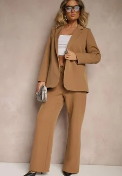 Brązowa Marynarka z Imitacją Kieszeni i Usztywnioną Linią Ramion Vivissea