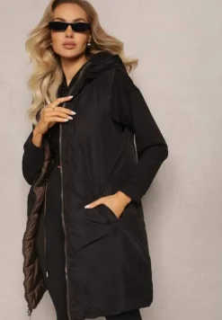 Brązowa Pikowana Kamizelka Dwustronna z Troczkiem w Pasie o Wydłużonym Fasonie Selinorda