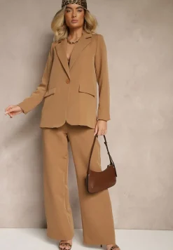 Brązowa Pudełkowa Marynarka z Imitacją Kieszeni Vivisae