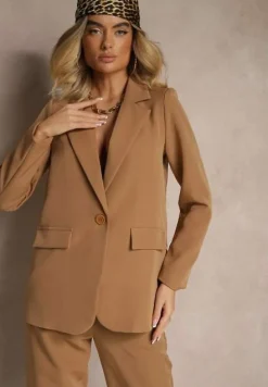 Brązowa Pudełkowa Marynarka z Imitacją Kieszeni Vivisae