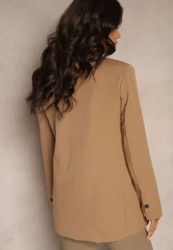 Brązowa Pudełkowa Marynarka Dwurzędowa z Ozdobnymi Kieszeniami Salobine