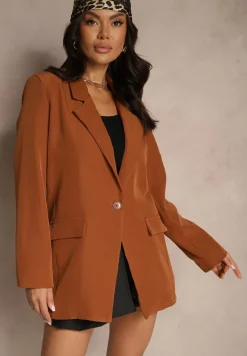 Brązowa Pudełkowa Marynarka Jednorzędowa Telluria