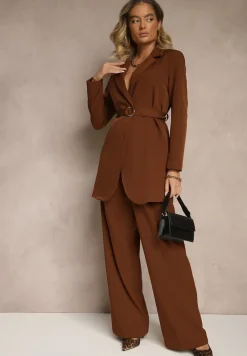 Brązowa Sukienkowa Marynarka Wiązana Paskiem w Talii Ardthana